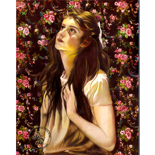 Original Oil Painting by Kathryn Rutherford-Heirloom Art Studio depicting a woman expressing hope.