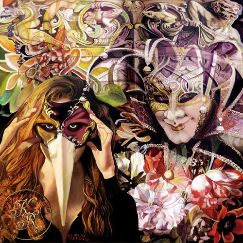 An original Kathryn Rutherford Spirit Painting depicting the imaginary world as seen through a mask. 