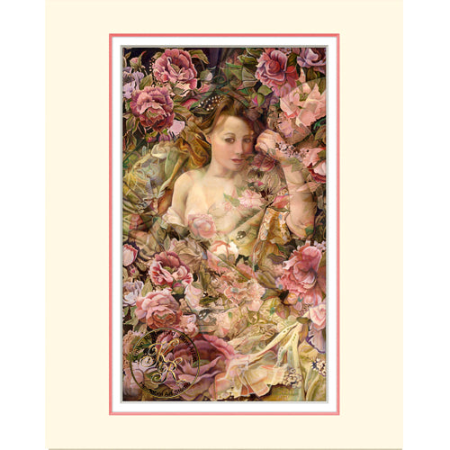 Kathryn Rutherford Spirit Painting of a woman lying in a bed of spring Camelias.
