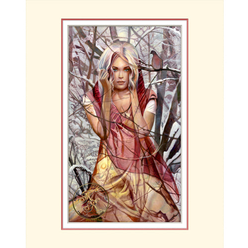 An original Kathryn Rutherford Spirit Painting depicting a woman in the season of Winter.