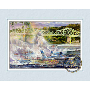"The Spirit of Madison"- a Kathryn Rutherford Spirit Painting giclee reproduction fine art print of the Madison, Indiana, "Homestreet" and "Miss Madison" Hydroplane Boats racing on the Ohio River.