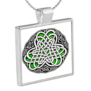 Irish Celtic Knot is an original Kathryn Rutherford graphic design dye sublimation printed on this silver plated bezel pendant with chain.