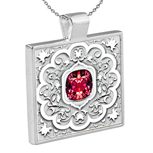 Pink Gem and Lace is an original Kathryn Rutherford graphic design dye sublimation printed on this silver plated bezel pendant with chain. 