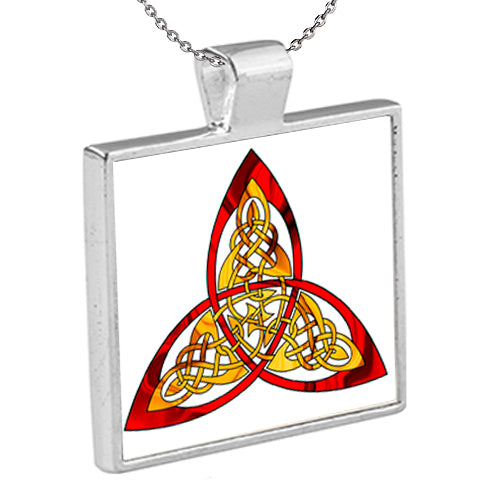 Triquetra is a Kathryn Rutherford graphic design dye sublimation printed on a silver plated bezel pendant with sterling silver chain. 