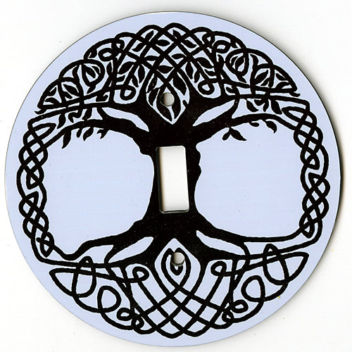 Light Switch Cover Black Celtic Tree of Life on Blue Background
