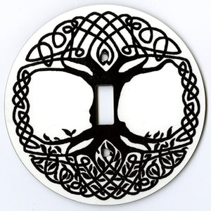 Light Switch Cover Black Celtic Tree of Life on White Background